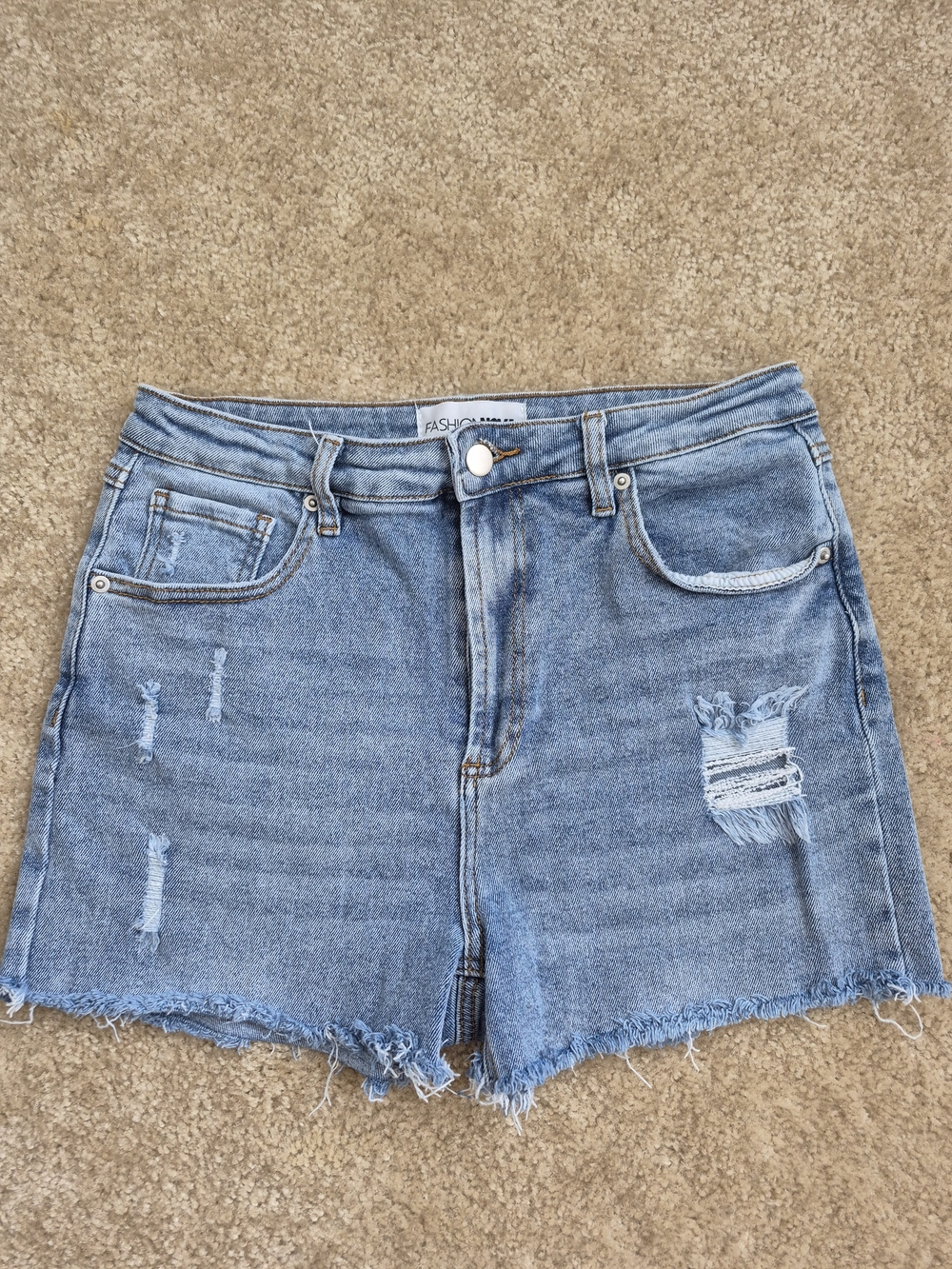 Fashion Nova Light Blue High-Rise Distressed Jean Shorts - Picture 2 of 5